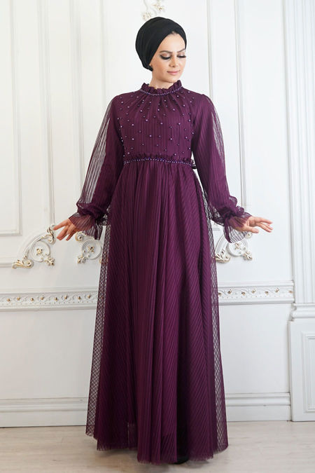 Dark Purple Hijab Evening Dress Mu Neva Style