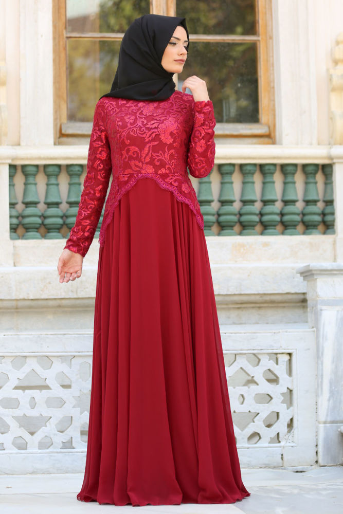 Neva Style Claret Red Hijab Evening Dress Br Neva Style Com