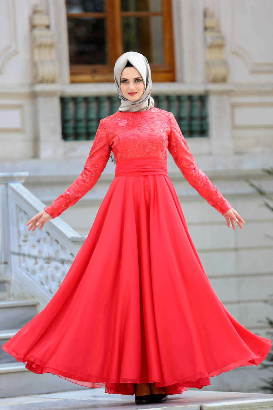 Neva Style Red Hijab Evening Dress K Neva Style Com