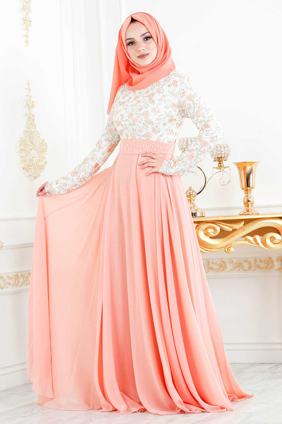 Neva Style Salmon Pink Hijab Dress 76170smn Neva