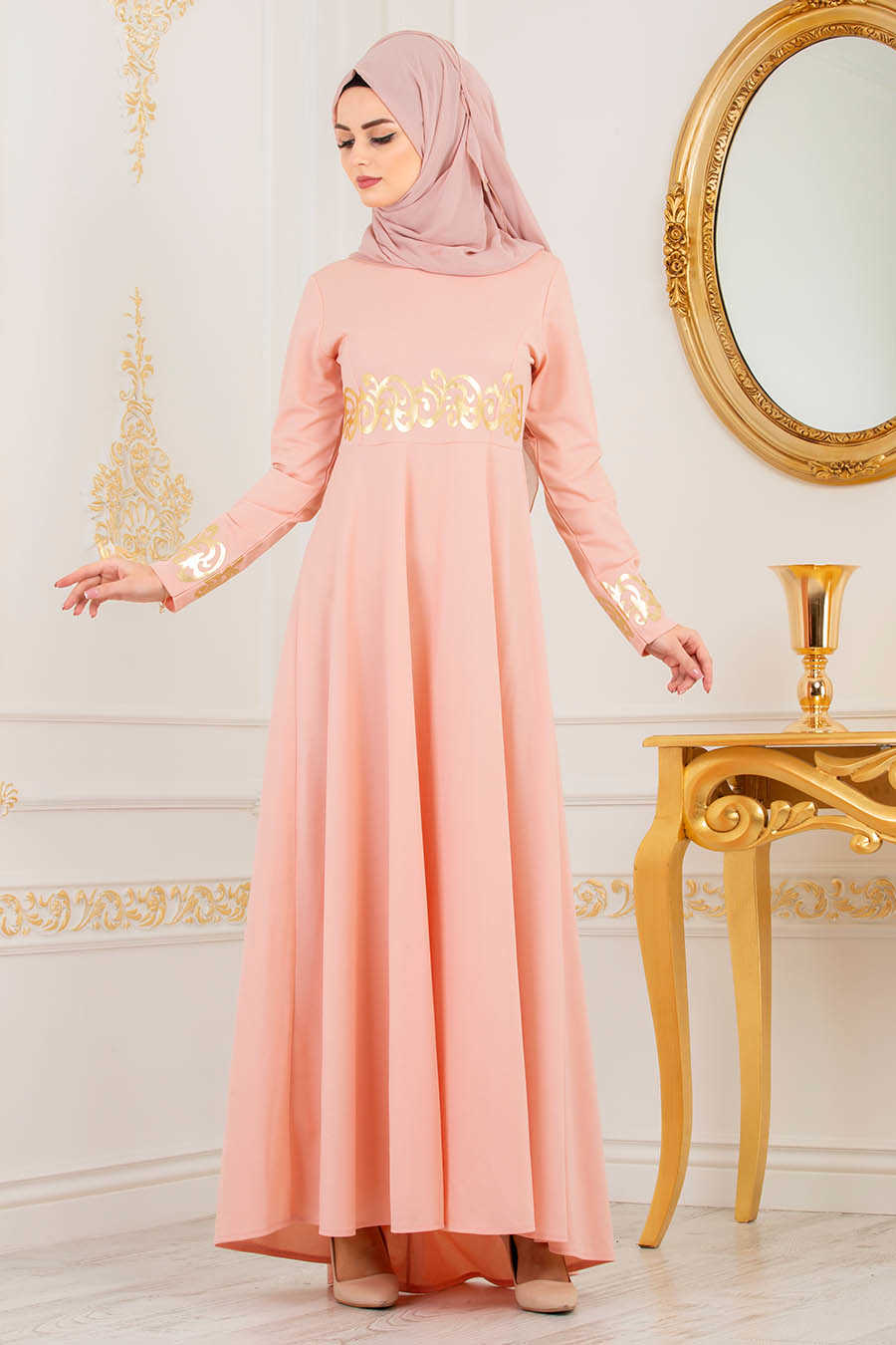 Neva Style Salmon Pink Hijab Dress 79550smn Neva