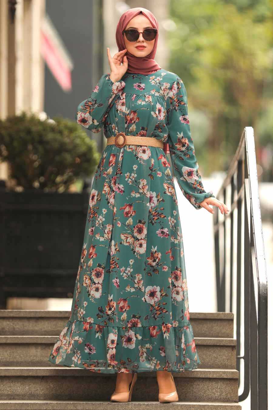 Almond Green Hijab Dress 51490CY - Neva-style.com