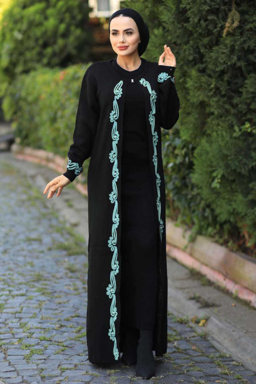 Almond Green Hijab Knitwear Suit 1825CY - Neva-style.com