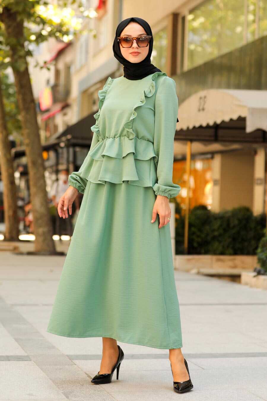 Almond Green Hijab Suit 10051CY - Neva-style.com