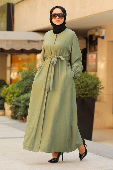 Almond Green Hijab Turkish Abaya 40921CY - Neva-style.com