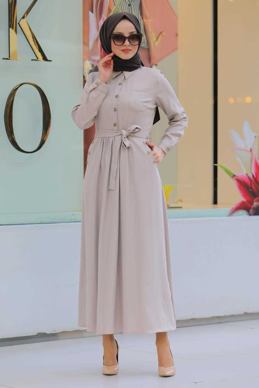 Beige Hijab Dress 462BEJ - Neva-style.com