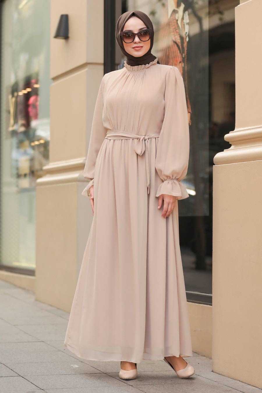 Beige Hijab Dress 51202BEJ - Neva-style.com