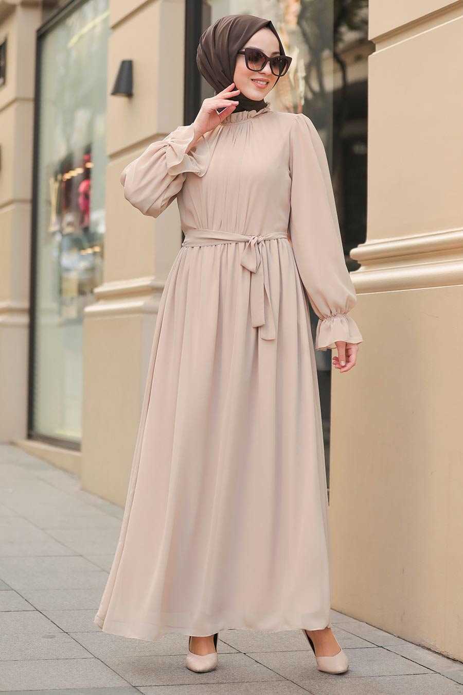 Beige Hijab Dress 51202bej - Neva-style.com