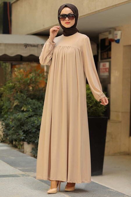 Beige Hijab Dress 5174BEJ - Neva-style.com