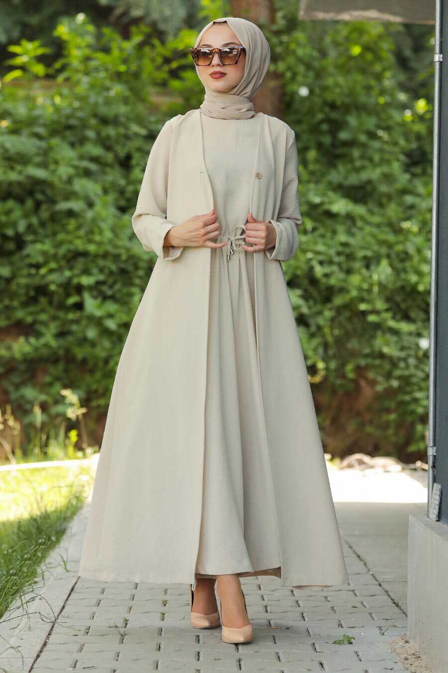 Beige Hijab  Jumpsuit  1295BEJ Neva style com