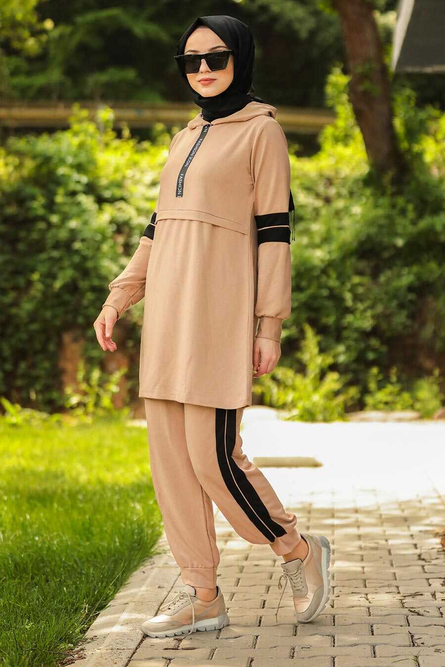 Biscuit Color Hijab Dual Suit Dress 60390BS - Neva-style.com