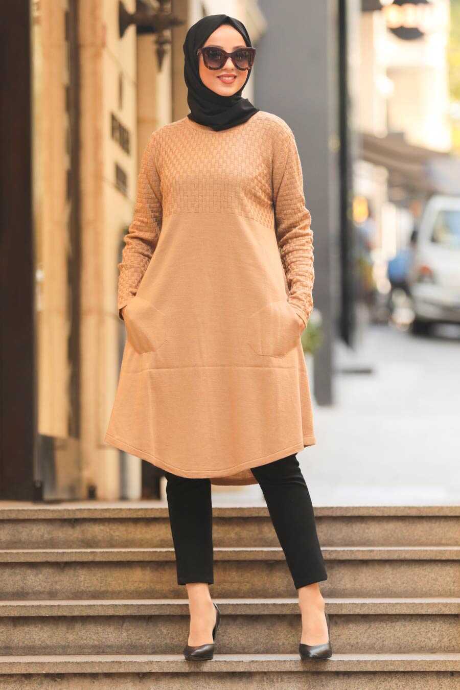Biscuit Hijab Knitwear Tunic 1964BS - Neva-style.com