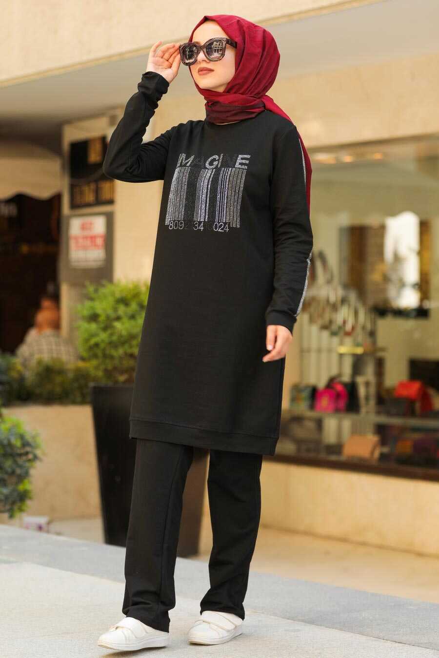 Black Hijab Casual Suit 8352S - Neva-style.com