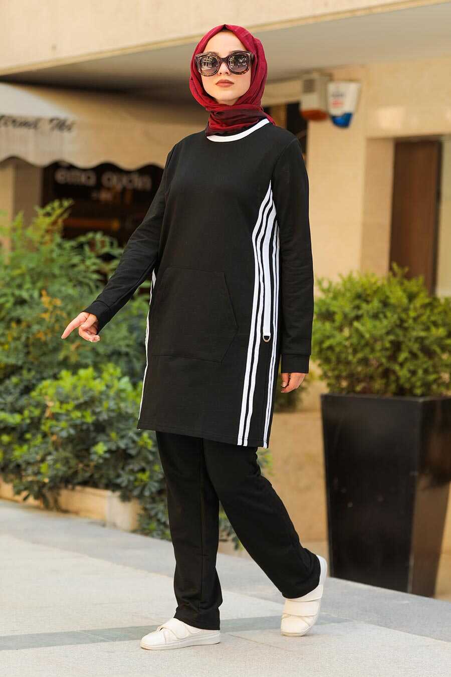 Black Hijab Casual Suit 91480S