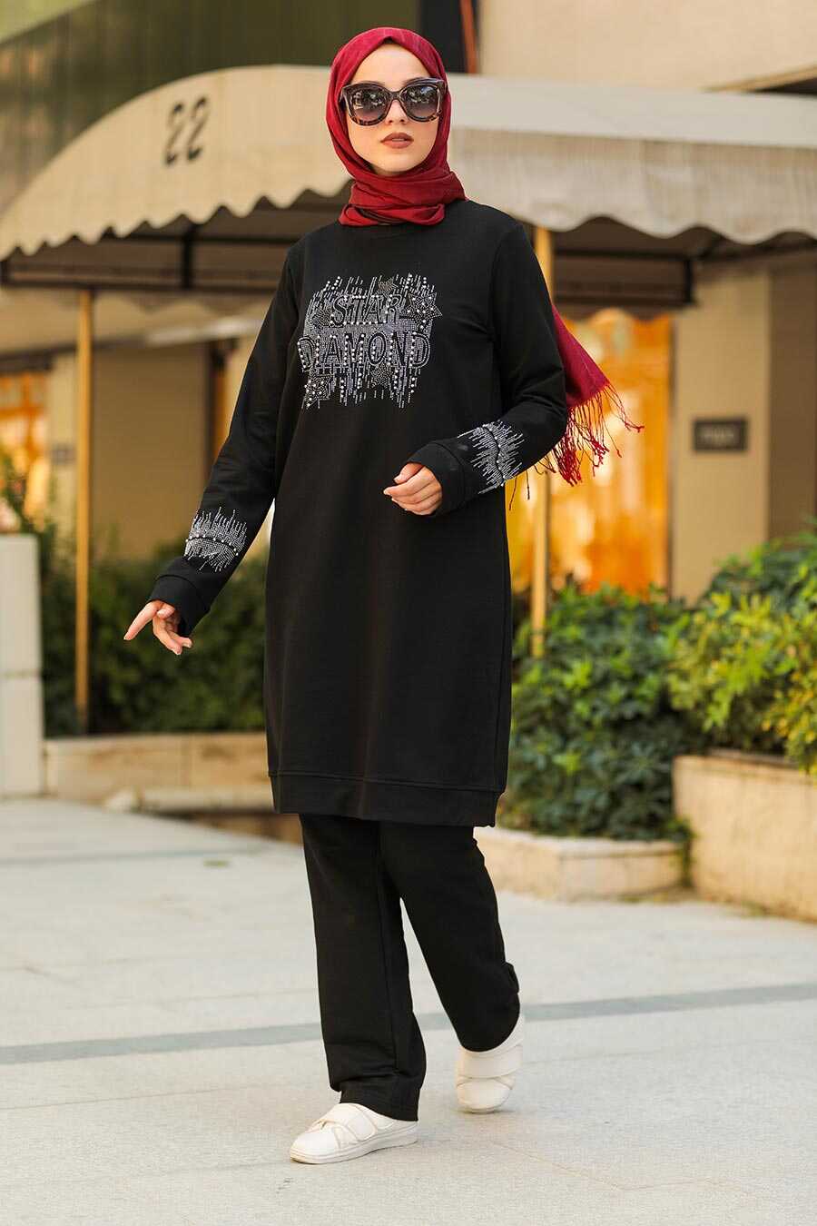 Black Hijab Casual Suit 91720S