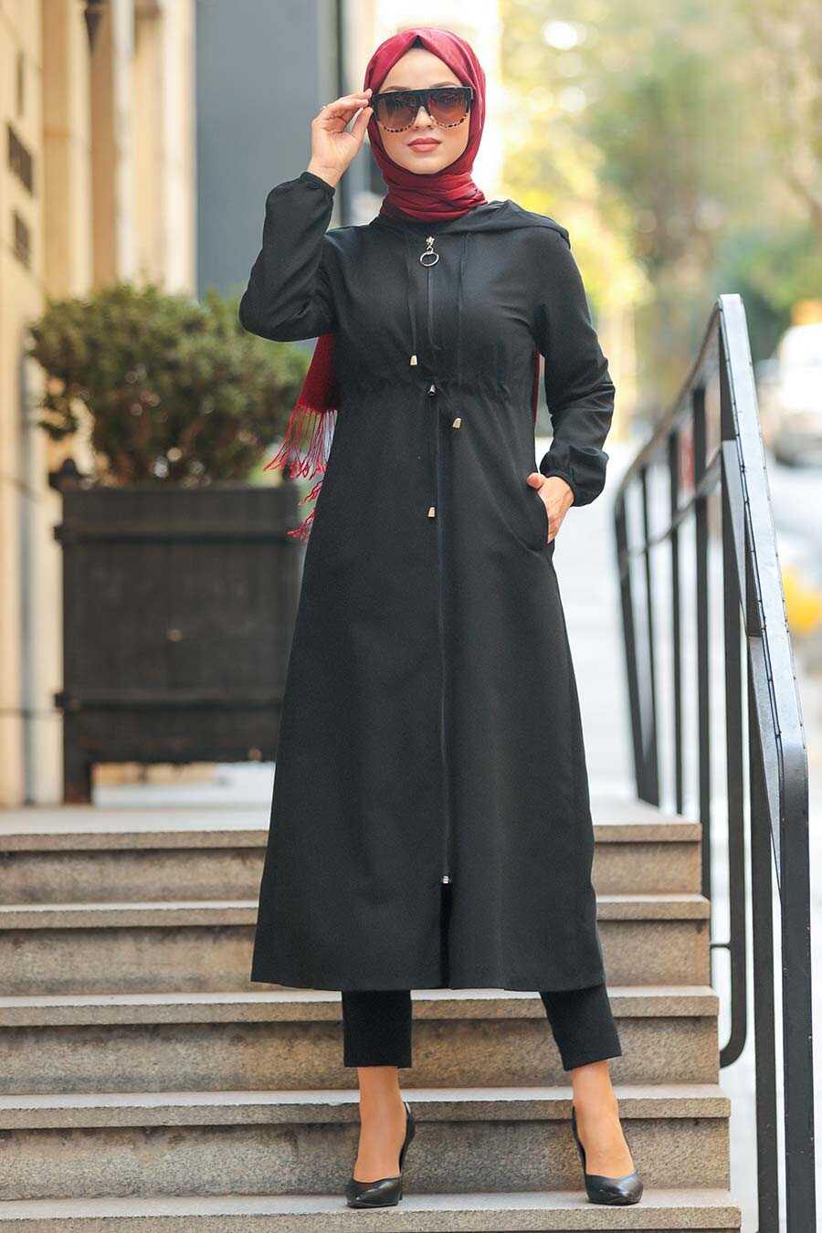 Black Hijab Coat 51701S - Neva-style.com