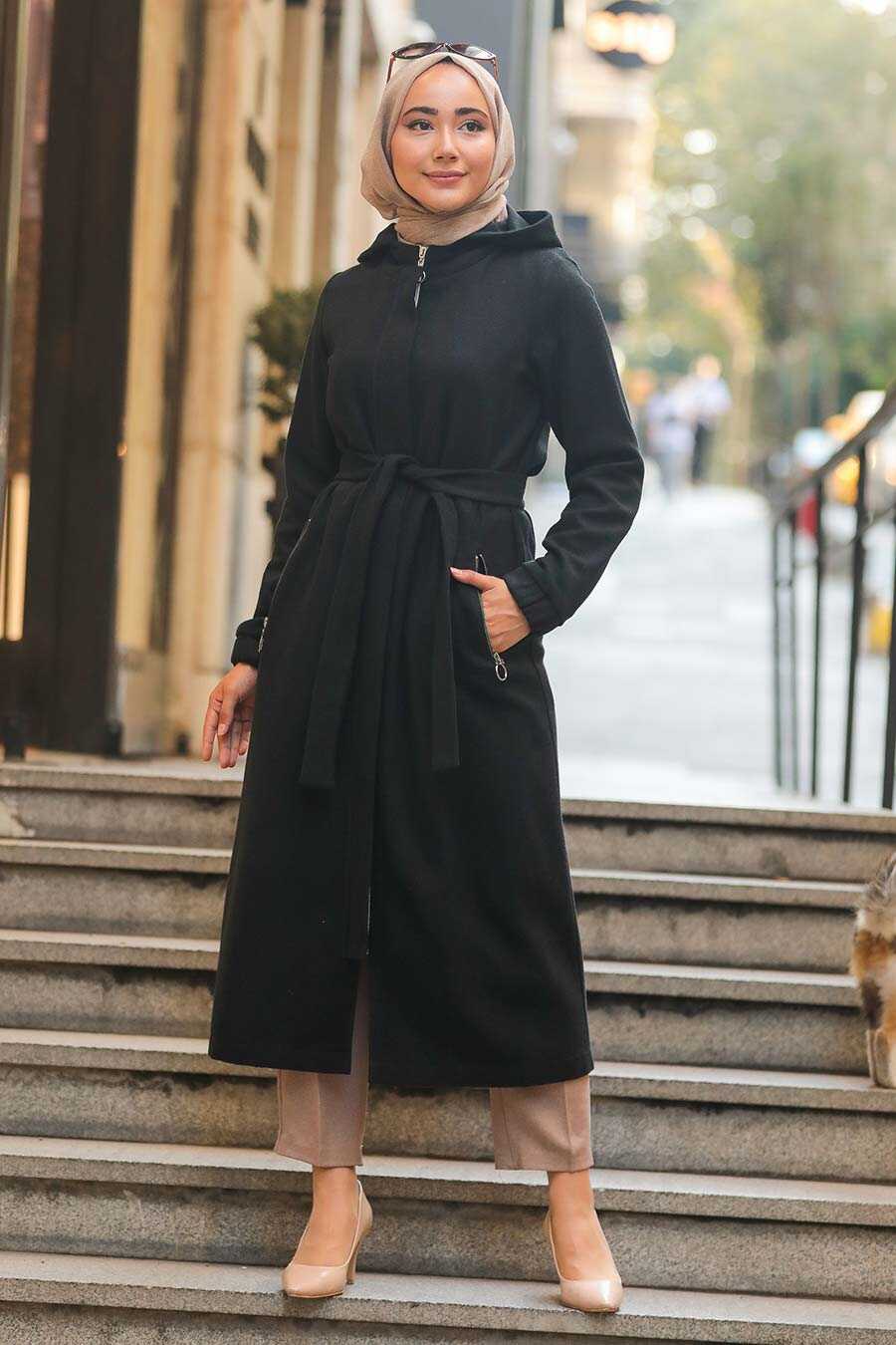 Black Hijab Coat 5562S - Neva-style.com