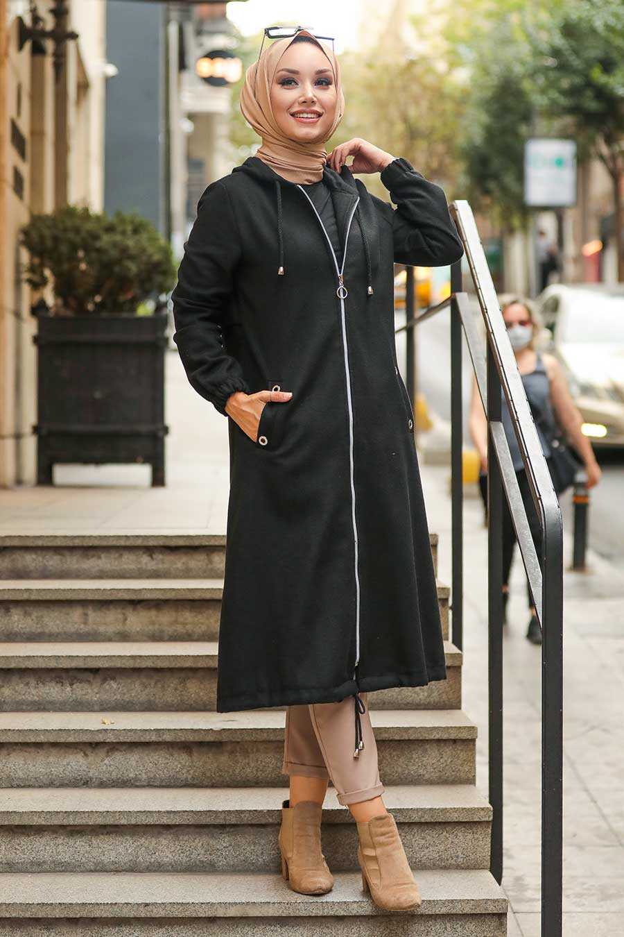Black Hijab Coat 5568S - Neva-style.com