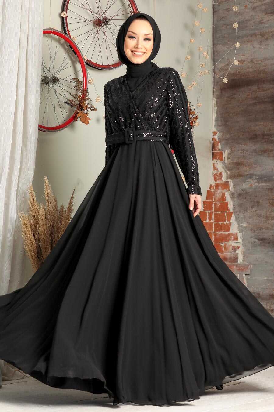 Black Hijab Evening Dress 3316s Neva