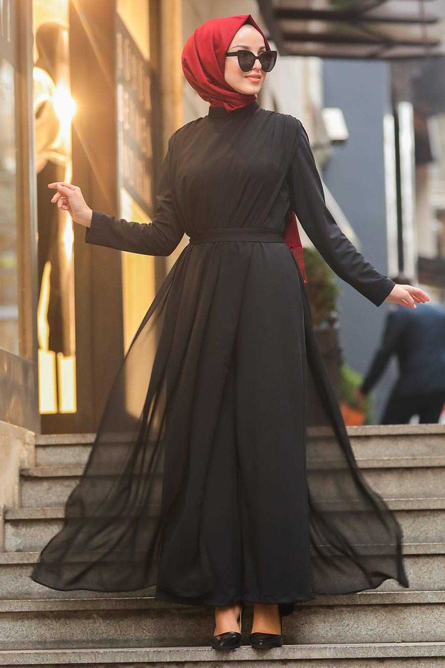 Black Hijab Evening Jumpsuit 51182S - Neva-style.com