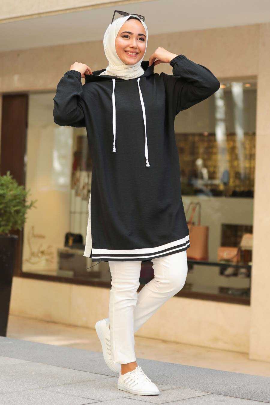 Black Hijab Sweatshirt & Tunik 23880S - Neva-style.com