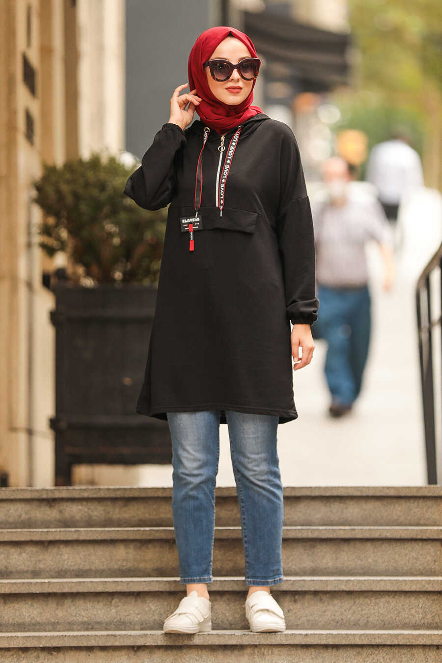 Black Hijab Sweatshirt & Tunik 40281S - Neva-style.com