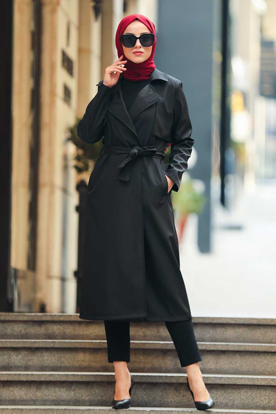 Black Hijab Trench Coat 51650S - Neva-style.com