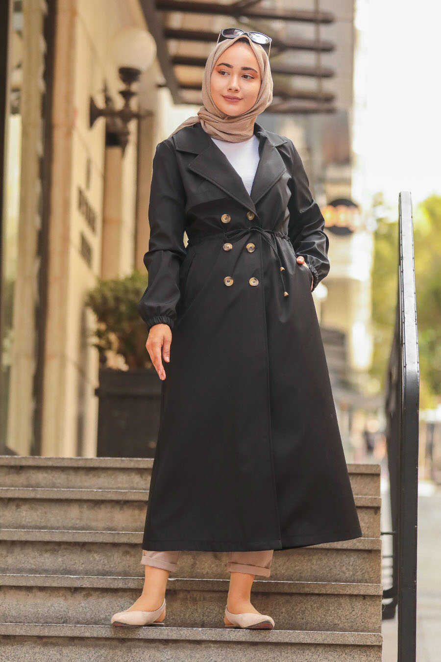 Black Hijab Trenchcoat 5571S - Neva-style.com