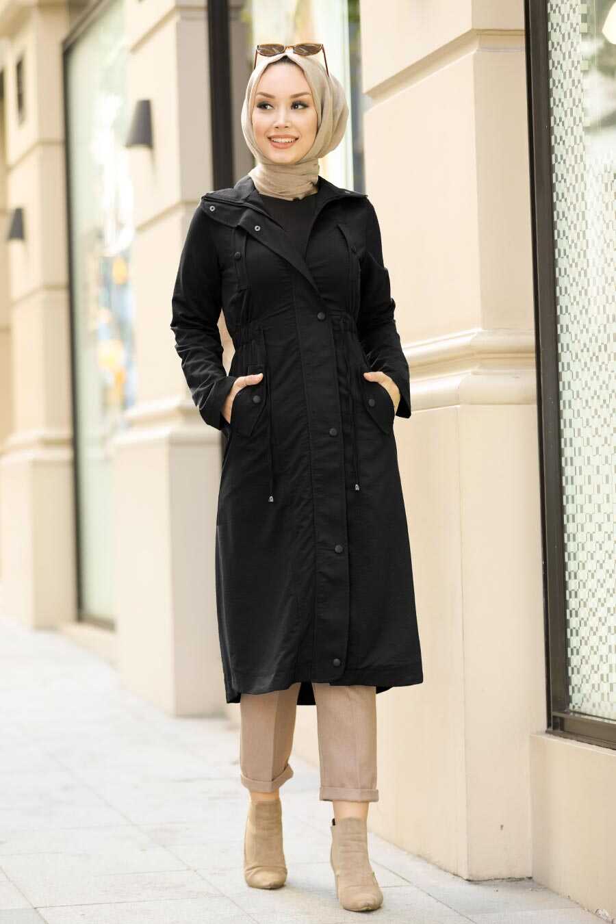 Black Hijab Trenchcoat 8866S - Neva-style.com