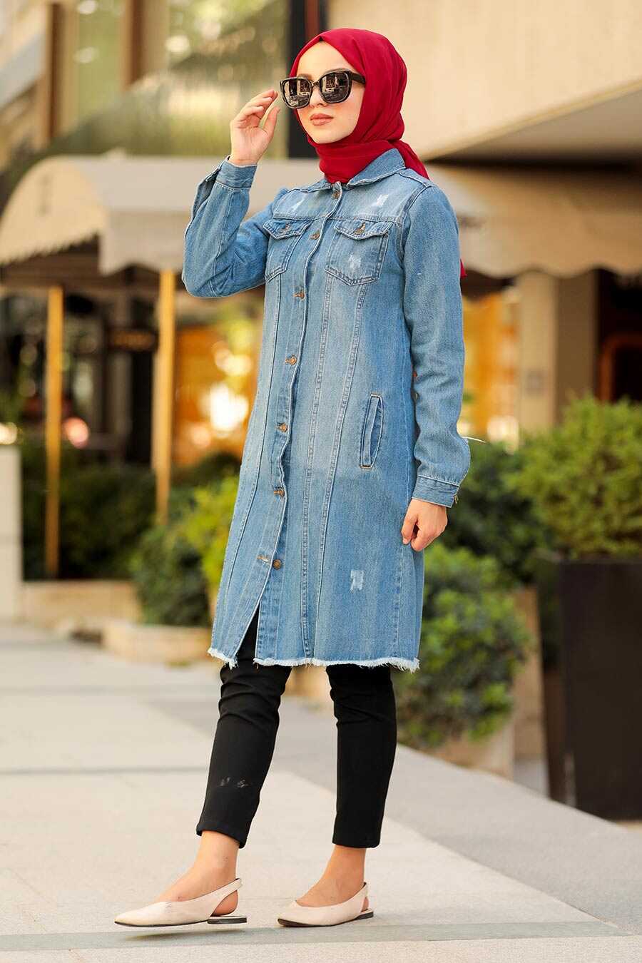 Blue Hijab Coat 419M - Neva-style.com