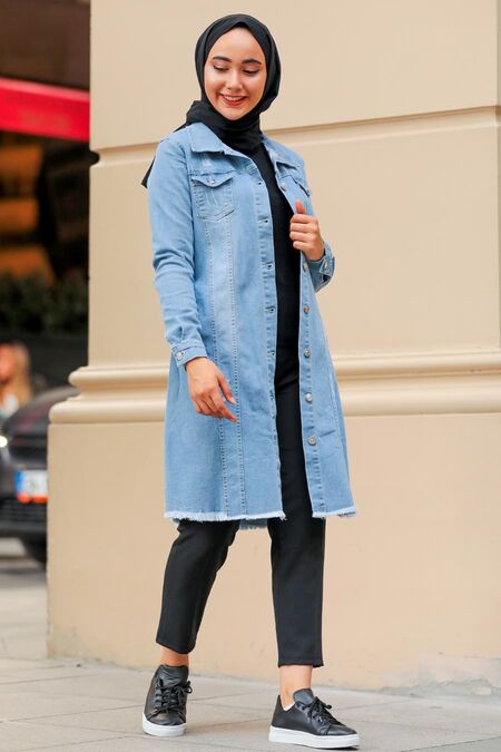 Blue Hijab Denim Jacket 10646M - Neva-style.com