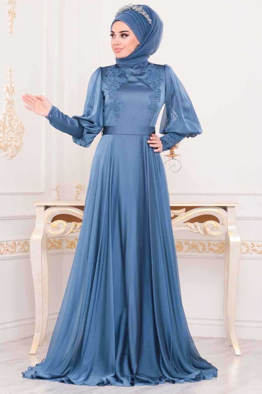 Balon Kol Vizon Tesettur Abiye Elbise 3927v Neva Style Com