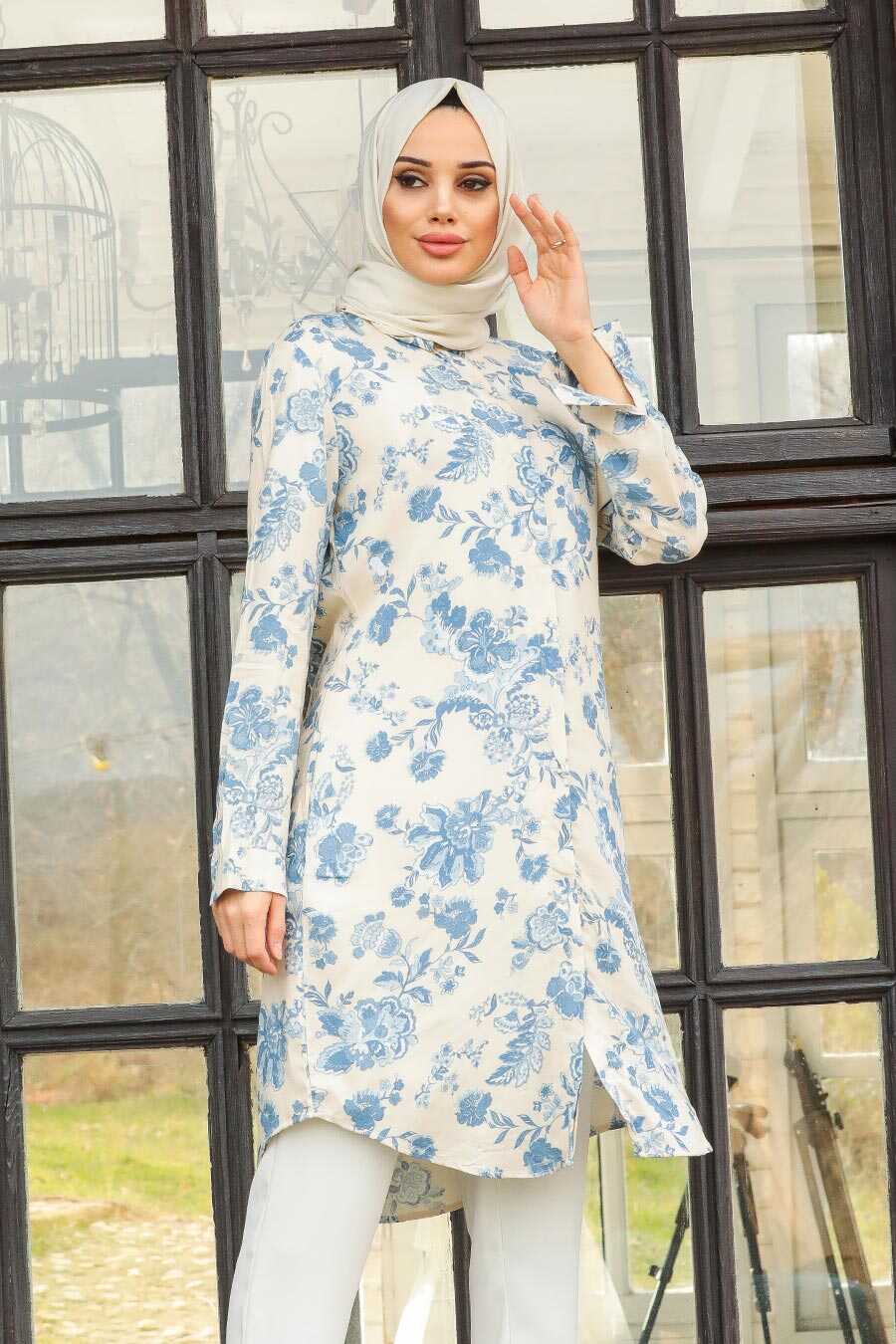 Blue Hijab Tunic 11535M - Neva-style.com