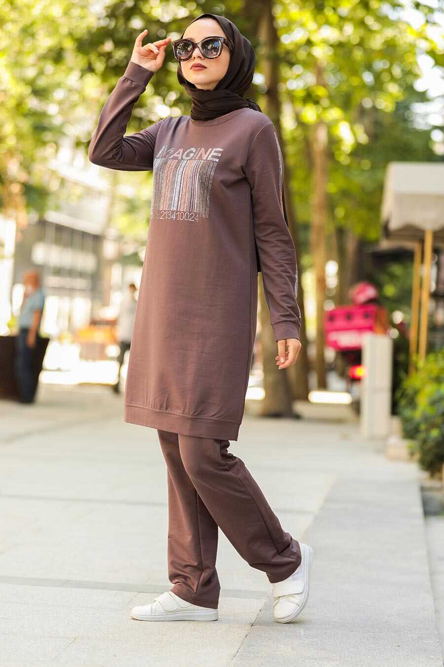 Brown Hijab Casual Suit 8352KH - Neva-style.com