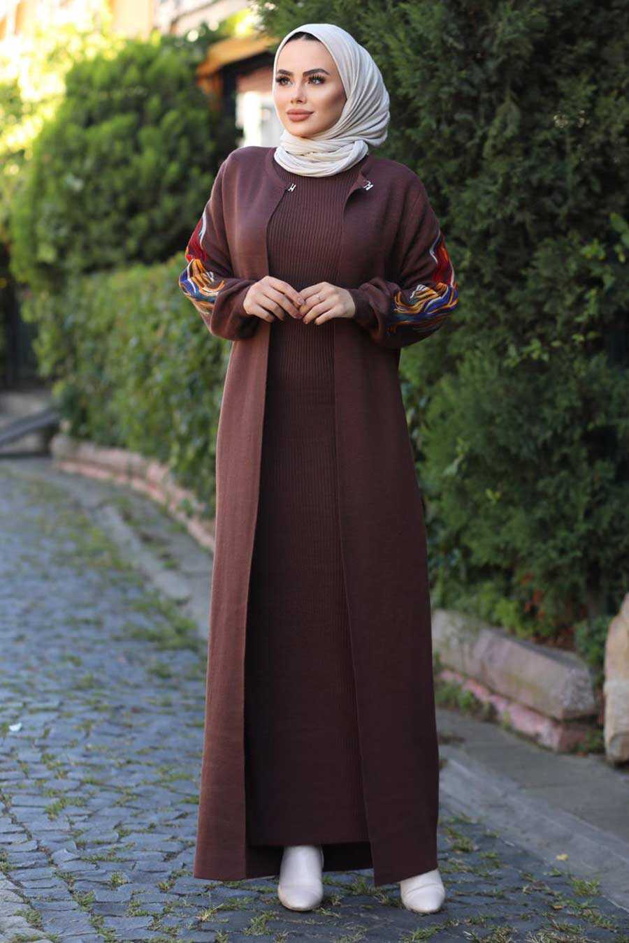 Brown Hijab Dual Suit Dress 2200KH - Neva-style.com