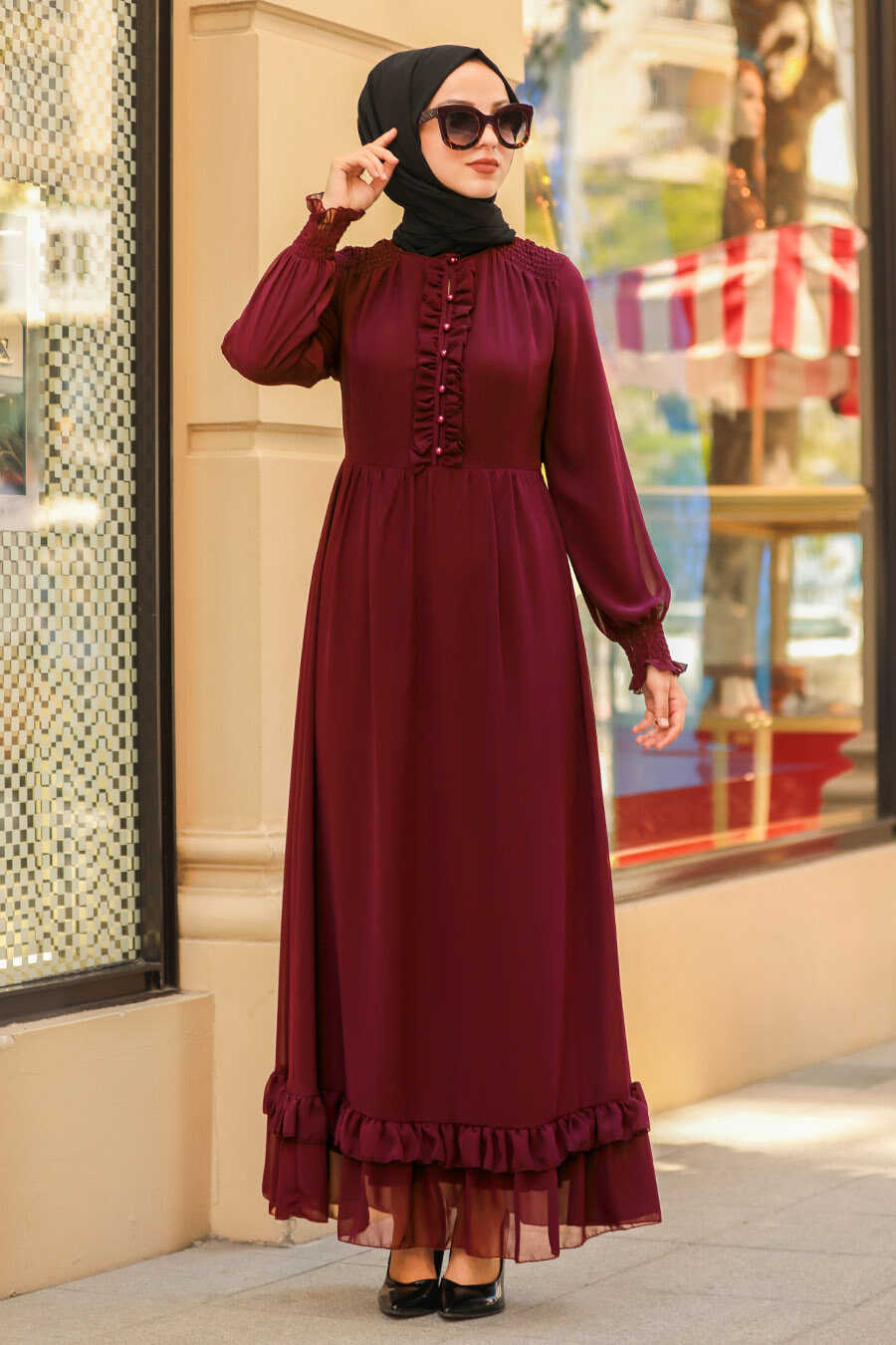 Claret Red Hijab Dress 2498BR - Neva-style.com