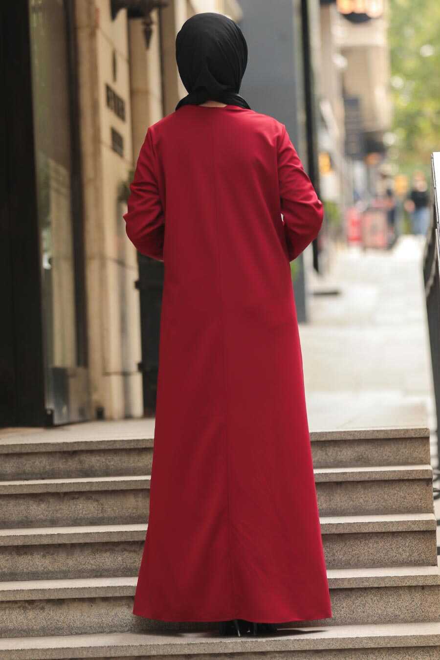 Claret Red Hijab Turkish Abaya 5748BR - Neva-style.com