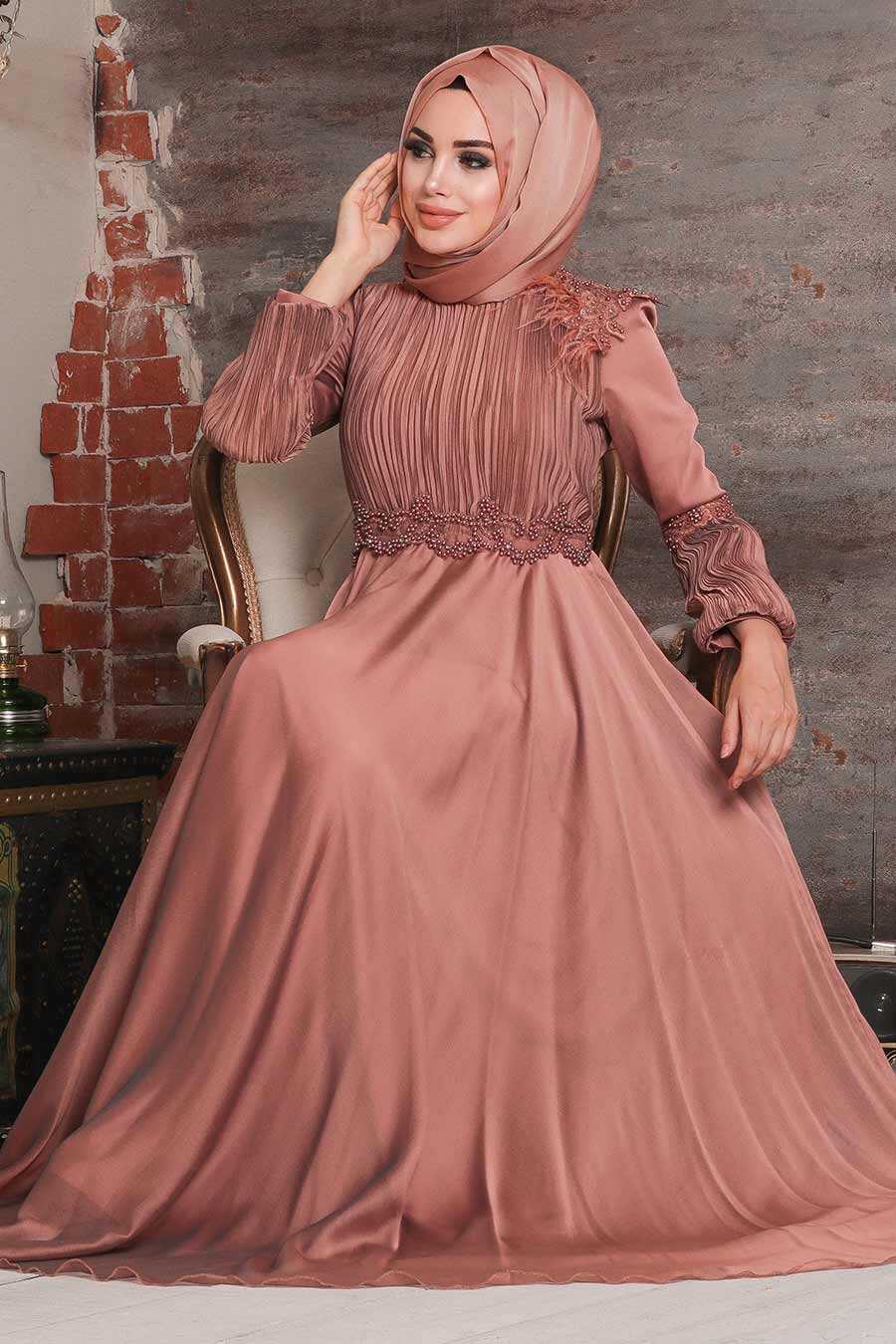 Copper Color Hijab Evening Dress 2170BKR - Neva-style.com
