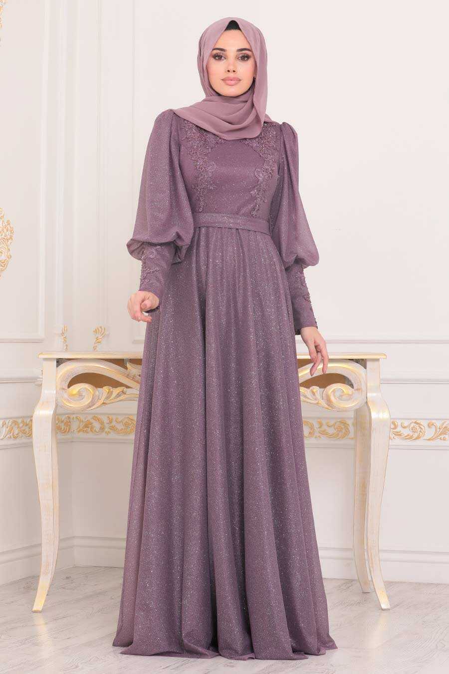 Dark Dusty Rose Hijab Evening Dress 21521KGK - Neva-style.com