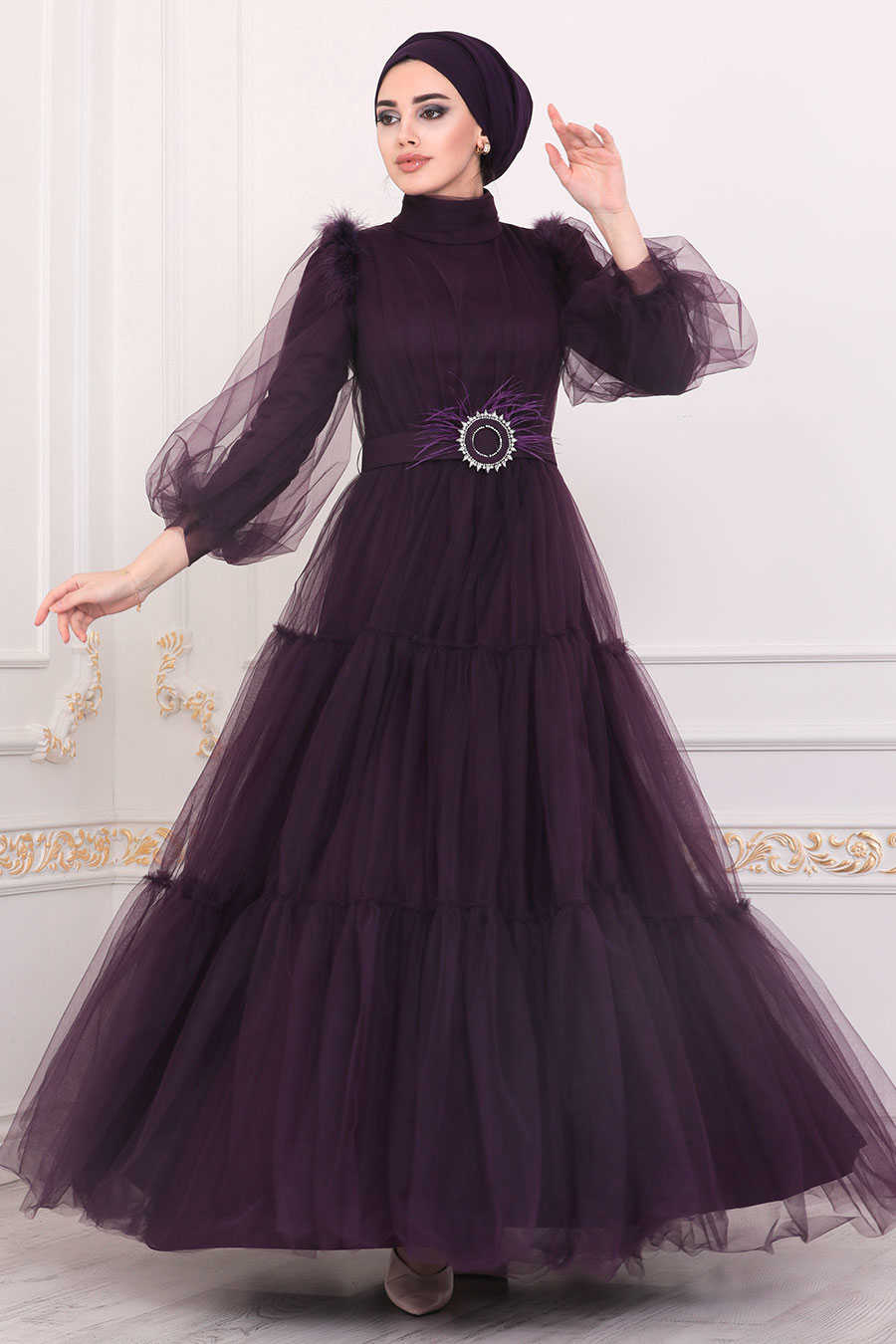 dark purple evening dress