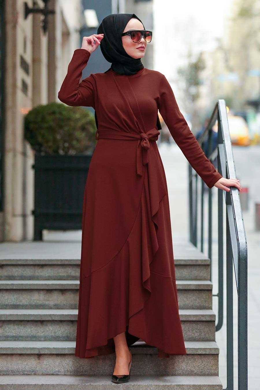 Dark Terra Cotta Hijab Dress 4041KKRMT - Neva-style.com