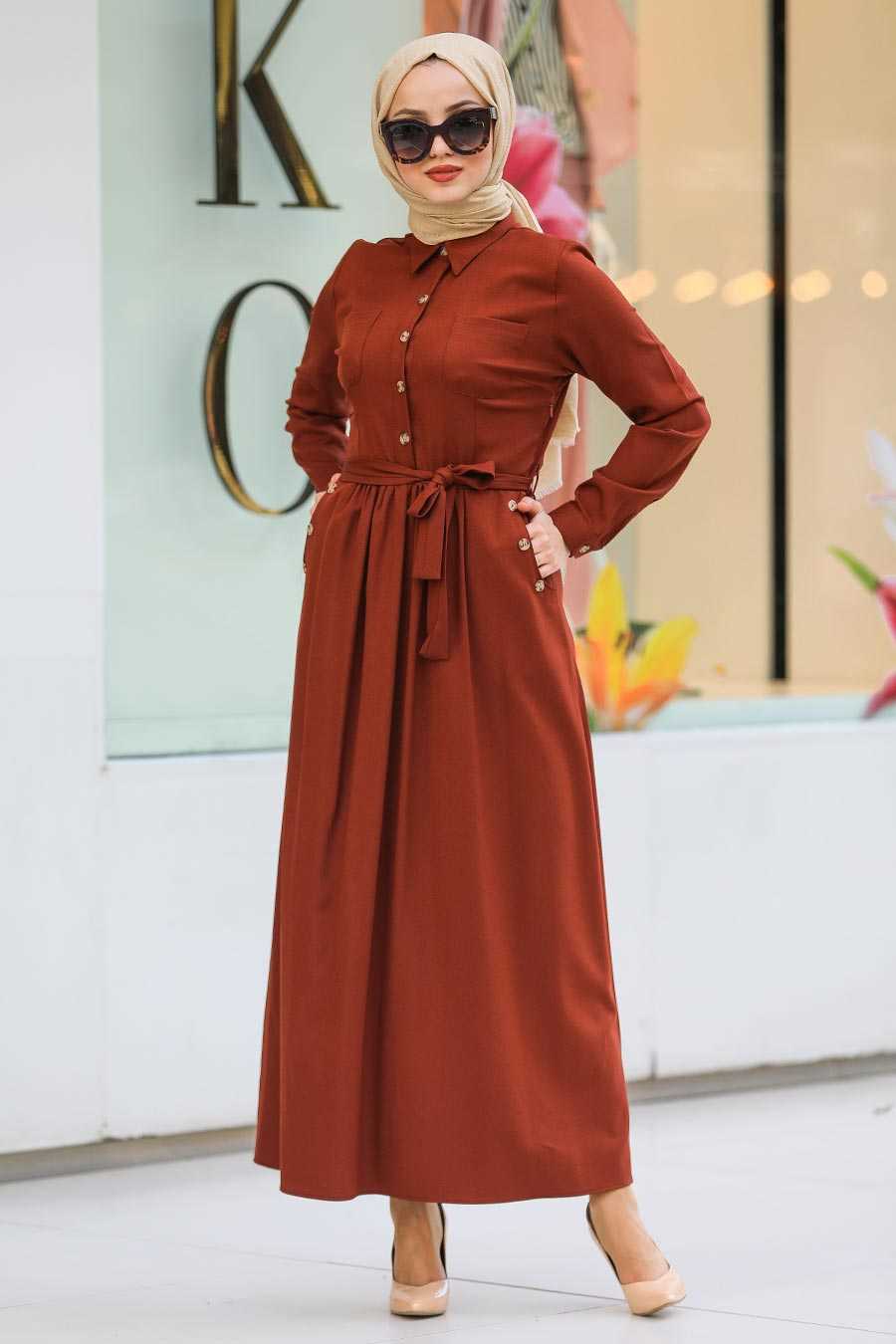 Dark Terra Cotta Hijab Dress 462KKRMT - Neva-style.com