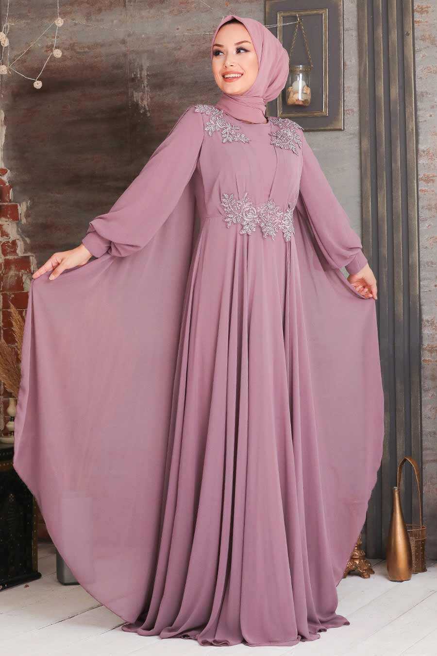 Dusty Rose Hijab Evening Dress 9130GK - Neva-style.com