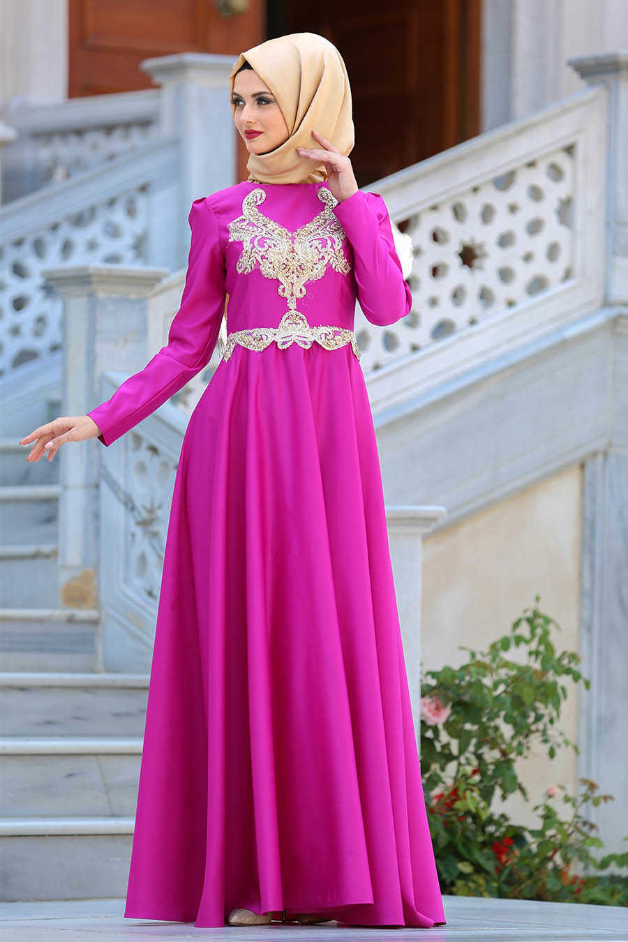 fuchsia evening dress