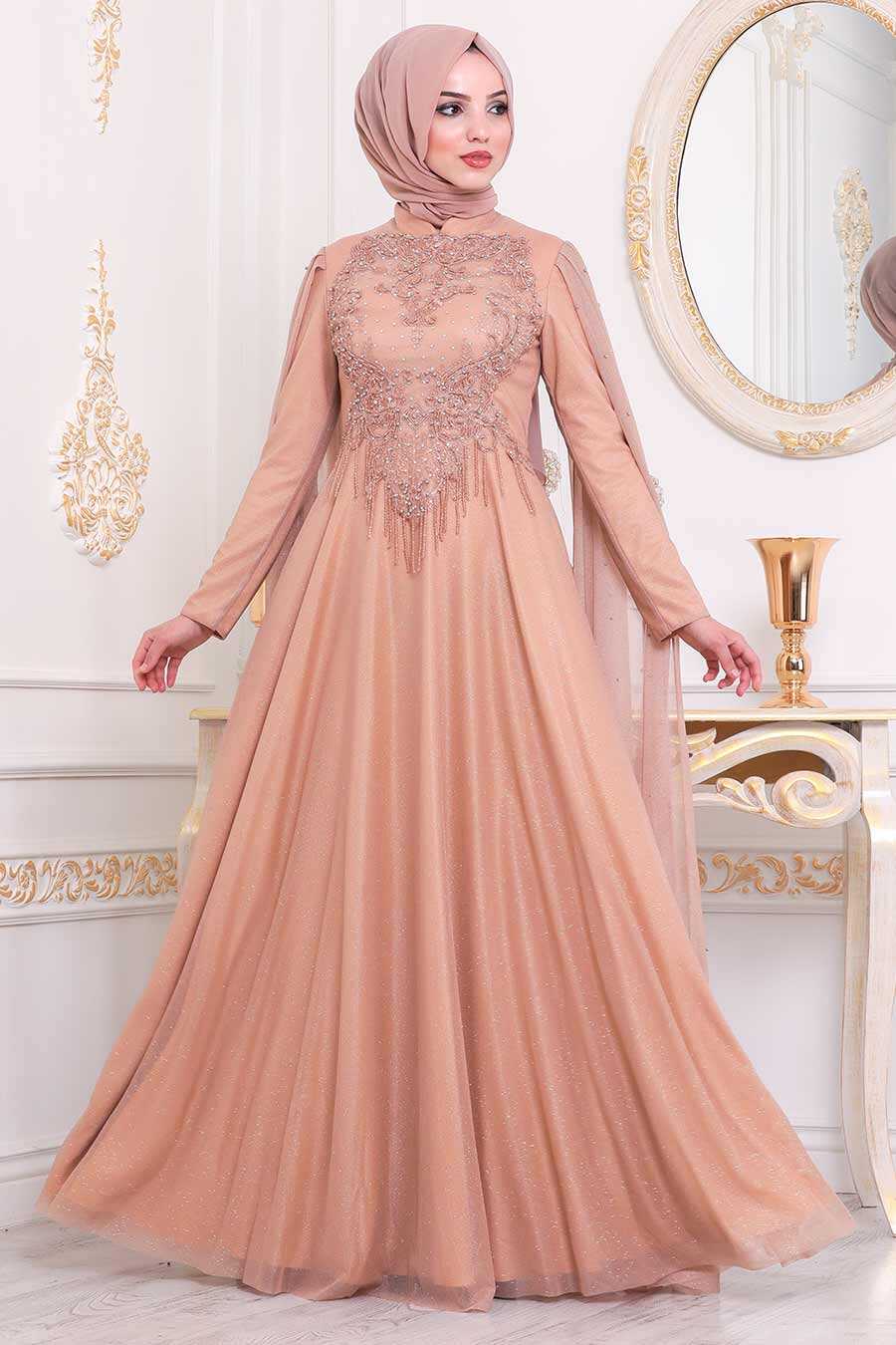 Gold Hijab Evening Dress 2177GOLD