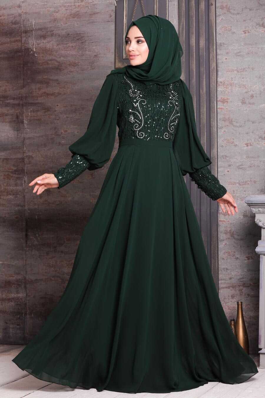 Green Hijab Evening Dress 25771Y - Neva-style.com