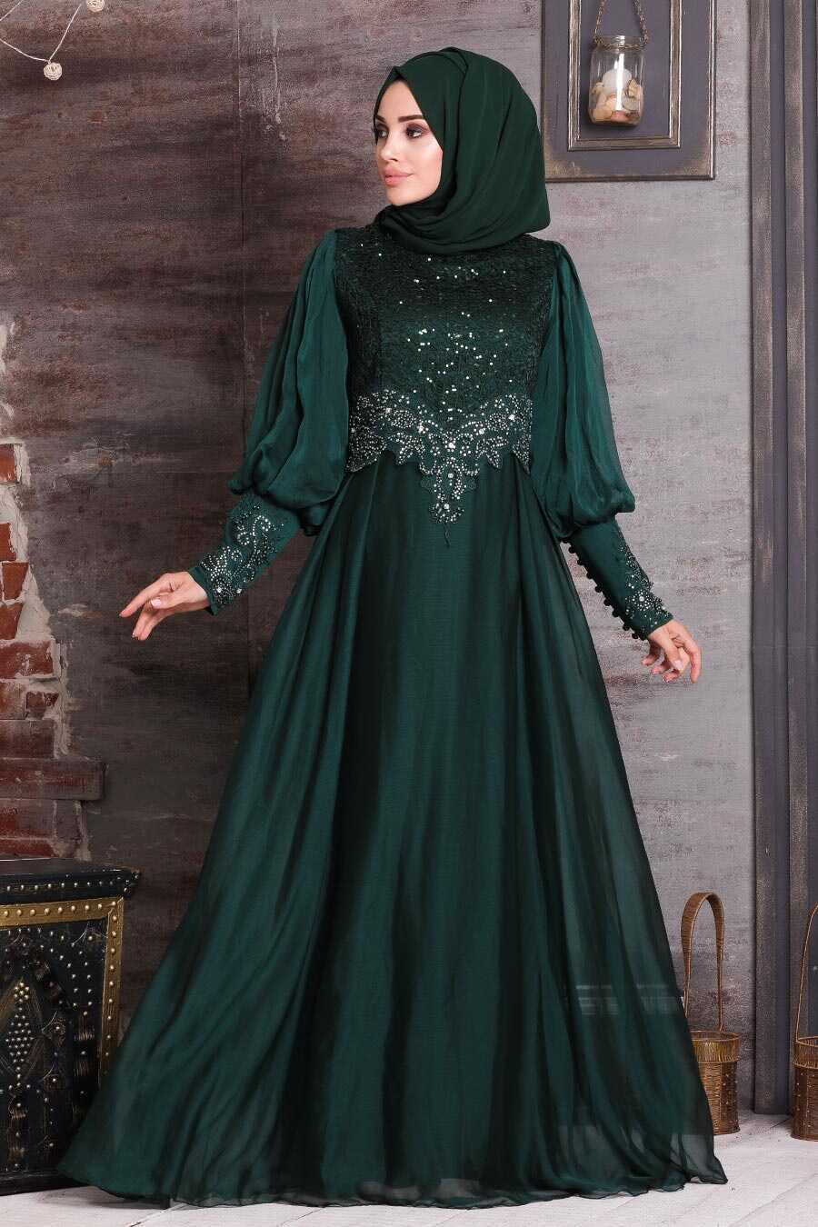 Green Hijab Evening Dress 25776Y - Neva-style.com