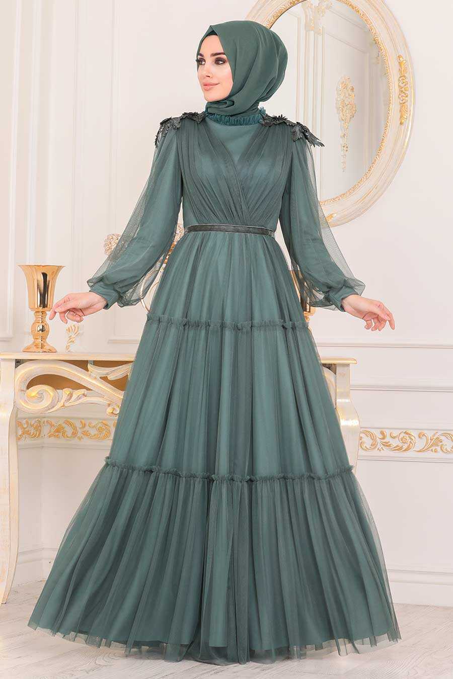 Green Hijab Evening Dress 4072Y - Neva-style.com