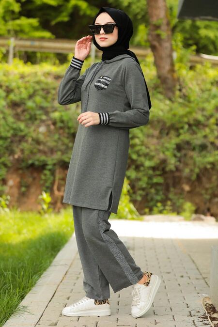 Grey Hijab Dual Suit Dress 60711KGR - Neva-style.com