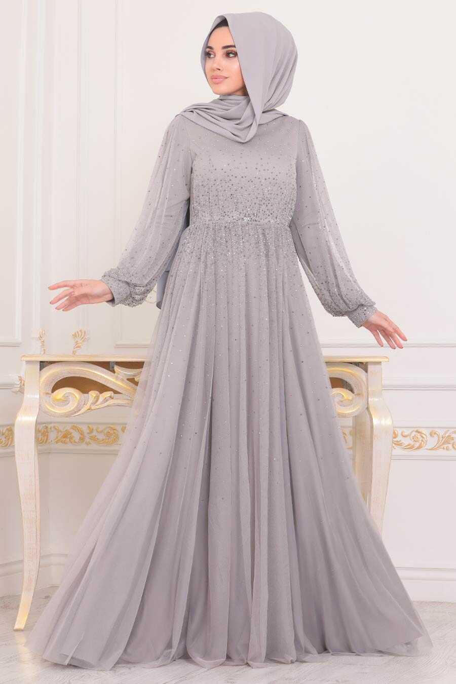 Grey Hijab Evening Dress 21501GR - Neva-style.com